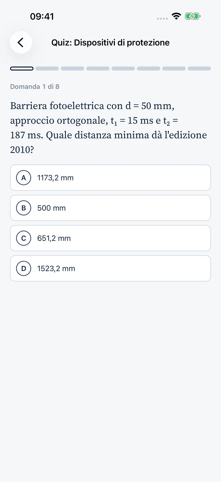 StopTime: educational quiz on protective devices, multiple choice question (Italian interface shown)