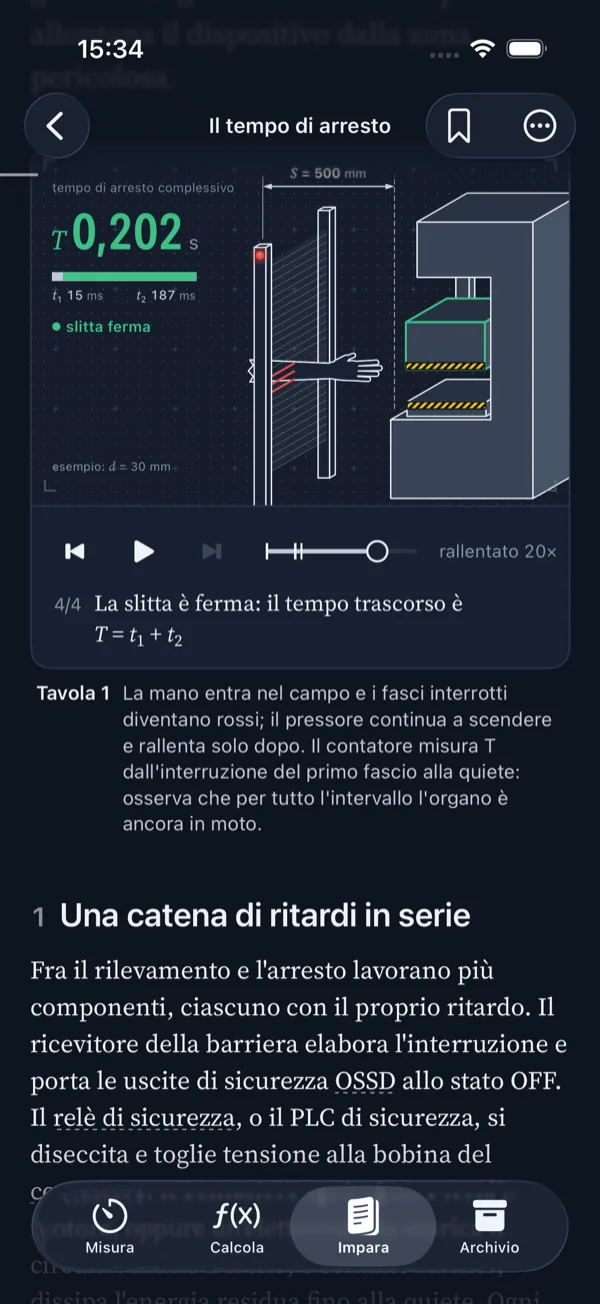 StopTime, scheda Il tempo di arresto con tavola animata della catena di ritardi